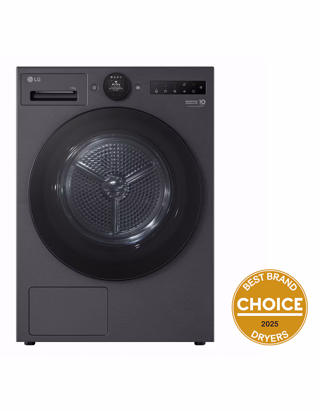 10kg Dual Inverter Heat Pump Dryer with AI Dry and Allergy Care — Black